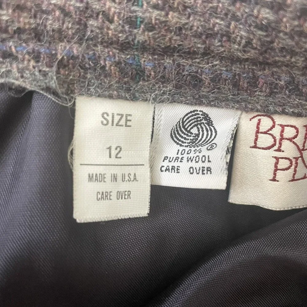 Vintage Bretton Place Skirt Womens 12 Grey Multicolor Plaid 100% Wool Lined Slit